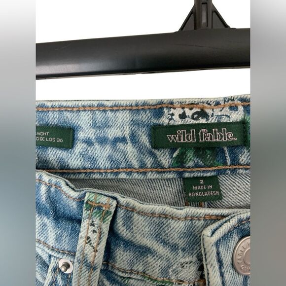 Wild Fable Womens Sz 2 90s Style Relaxed Light Blue Floral Straight Leg Jeans - Picture 3 of 6